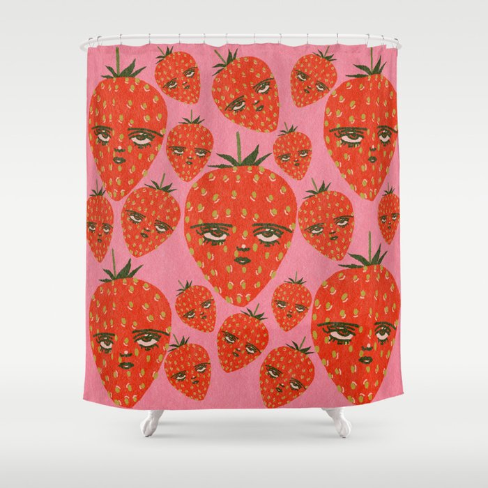 Unimpressed Strawberry Shower Curtain by Blindthesun Society6