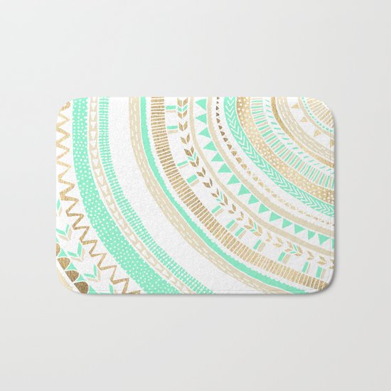 Mint + Gold Tribal Bath Mat