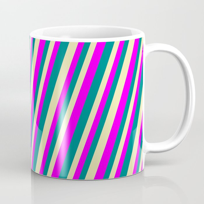 Pale Goldenrod, Fuchsia, and Teal Colored Striped Pattern Coffee Mug