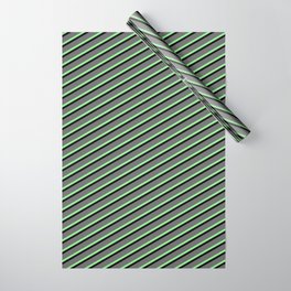 [ Thumbnail: Dim Gray, Light Green & Black Colored Lined/Striped Pattern Wrapping Paper ]