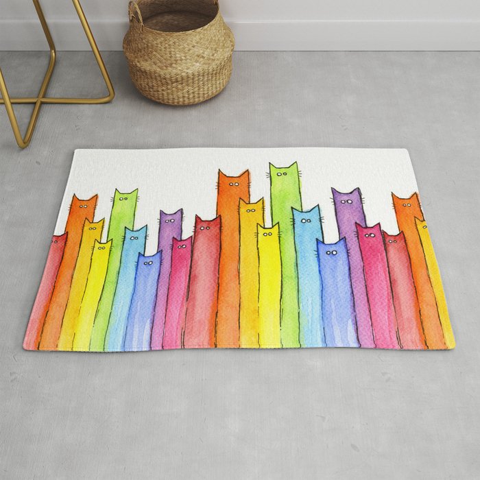 Rainbow of Cats Funny Whimsical Animals Rug