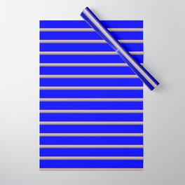 [ Thumbnail: Blue, Tan & Gray Colored Lines/Stripes Pattern Wrapping Paper ]