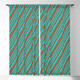 [ Thumbnail: Dark Turquoise and Sienna Colored Striped/Lined Pattern Blackout Curtain ]