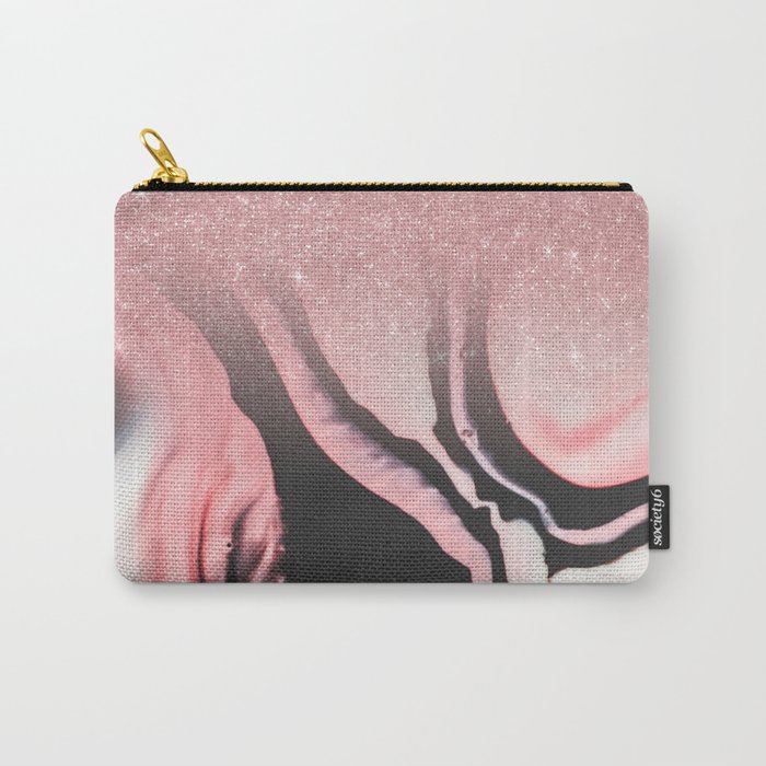Pink Black White Glitter Painted Marble Ombre Carry-All Pouch