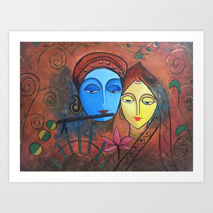 Radha Krishna Love Painting Art Print By Gouravart Society6 Buy paintings online by aarti lalchandani. radha krishna love painting art print by gouravart