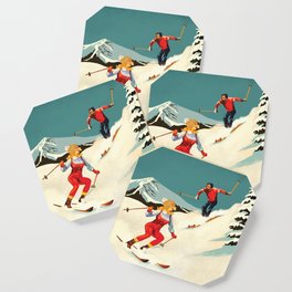 Retro Skiing Couple Coaster