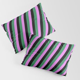 [ Thumbnail: Sea Green, Violet, and Black Colored Striped Pattern Pillow Sham ]
