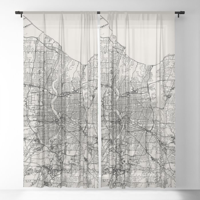 Rochester USA - Black and White City Map Sheer Curtain