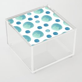 turquoise and blue circles on white grid Acrylic Box