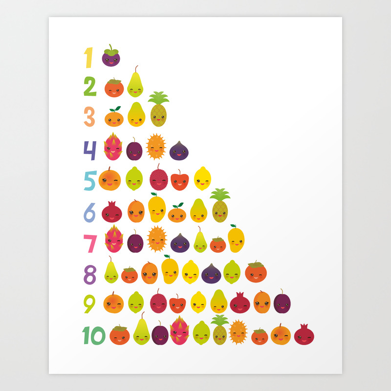 Numbers For Preschool Kindergarten Kids Kawaii Fruit From One To