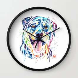 Rottweiler Pet Portrait Colourful Watercolor Painting Wall Clock