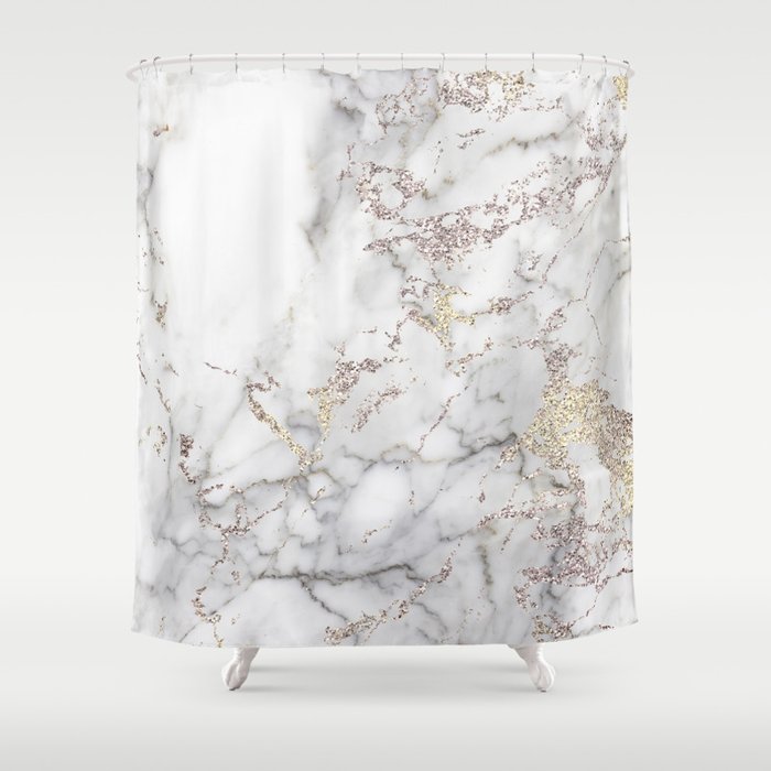 Gray Marble Shower Curtain By Utart, Blush Pink Rose Gold Bronze Cascading Glitter Shower Curtain