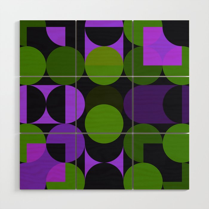 Soft Purple and Green Geometric Patterns  Wood Wall Art