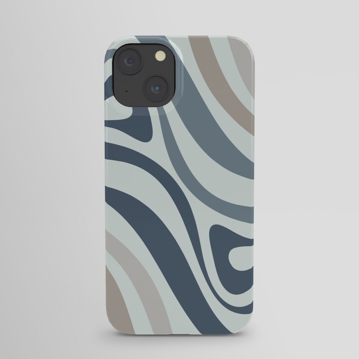 New Groove Retro Swirl Abstract Pattern in Neutral Ice Blue Grey iPhone Case