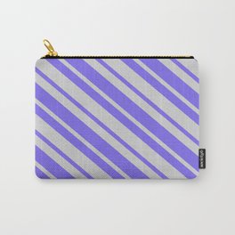 [ Thumbnail: Light Gray & Medium Slate Blue Colored Stripes Pattern Carry-All Pouch ]
