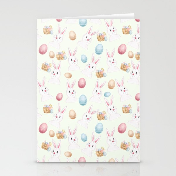 Easter Bunny And Eggs Pattern- Light Mint Green Stationery Cards