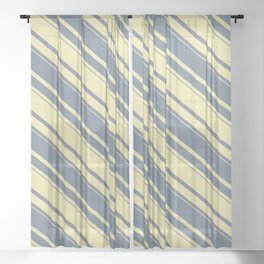 [ Thumbnail: Slate Gray & Pale Goldenrod Colored Stripes Pattern Sheer Curtain ]