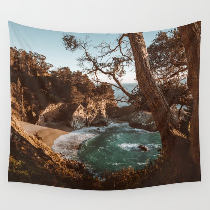 Big Sur Sunset at McWay Falls Wall Tapestry