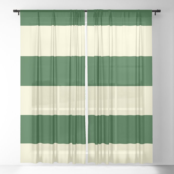 Cream Large Stripes Sheer Curtain, Cream Green Curtains