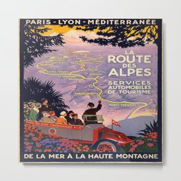 Vintage poster - Route des Alpes, France Metal Print | Painting, Colorful, French, Map, Cool, European, Fun, Montagne, Vacation, France 
