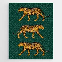 Tigers (Dark Green and Marigold) Jigsaw Puzzle | Pattern, Jungle, Feline, Green, Tigers, Stripes, Jungle Cat, Wild, Curated, Animal 
