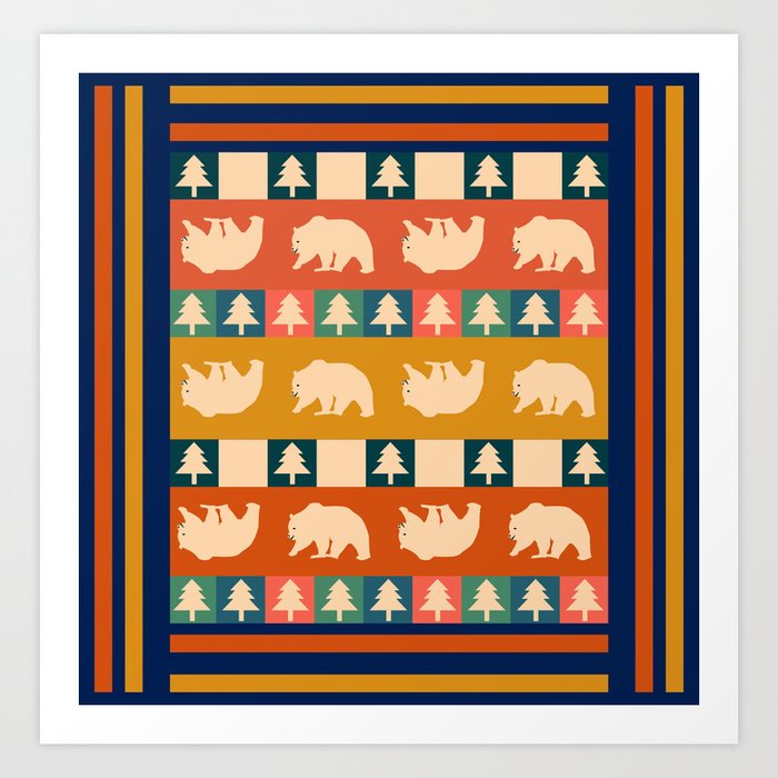Multicolored bear pattern Art Print