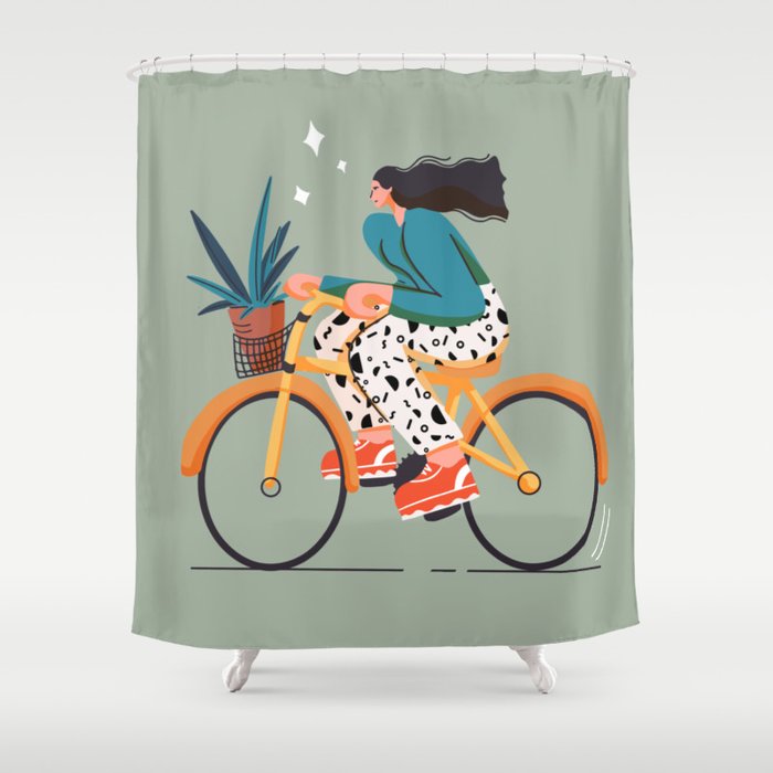 girl on bicycle for  rider Shower Curtain