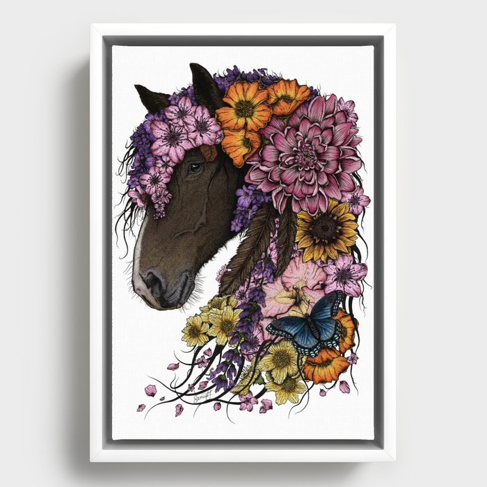 Floral Horse - Colour Framed Canvas