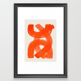 Mid Century Modern Abstract Painting Orange Watercolor Brush Strokes Framed Art Print