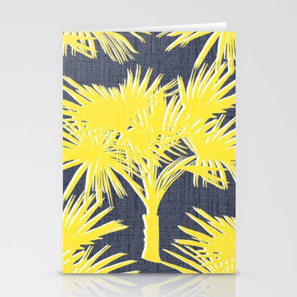 Retro Tropical Palm Trees Yellow on Navy Stationery Cards