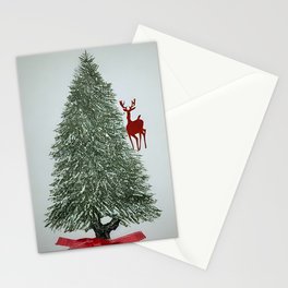 Vintage Christmas, Tree with Deer Stationery Cards