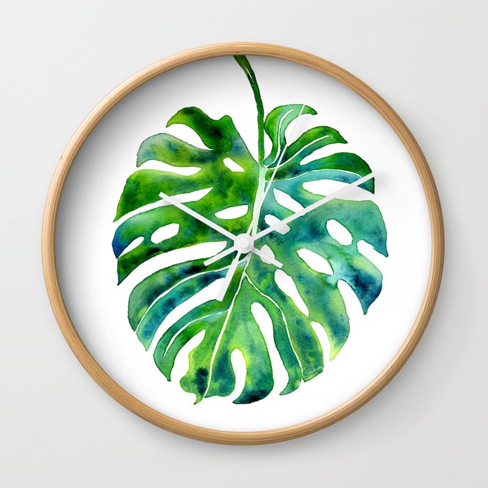 Monstera leaf Green Wall Clock