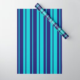 [ Thumbnail: Dark Turquoise & Midnight Blue Colored Striped Pattern Wrapping Paper ]