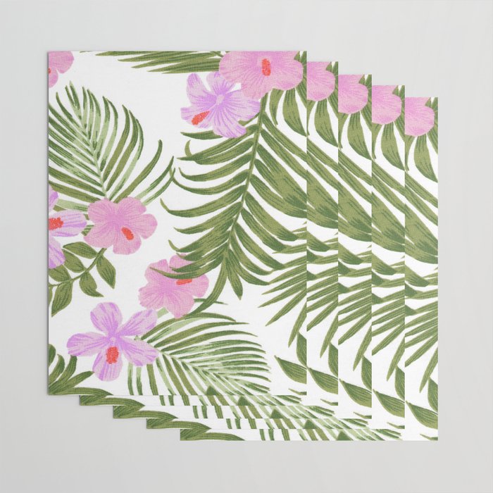 Modern pink green palm tree tropical floral Wrapping Paper by Pink Water