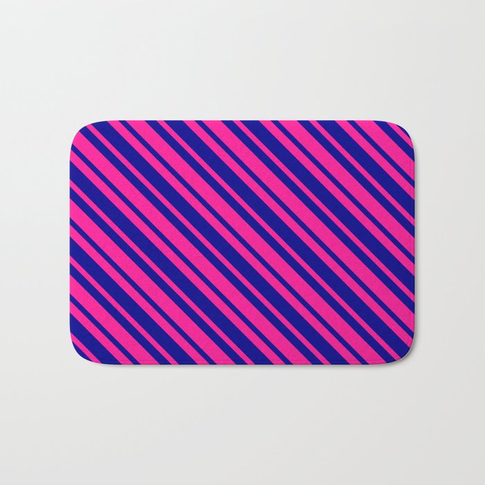 Deep Pink and Dark Blue Colored Lined Pattern Bath Mat