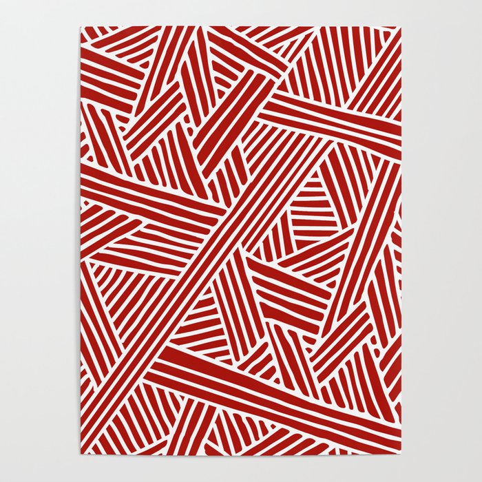 Abstract Navy Red & White Lines and Triangles Pattern Poster