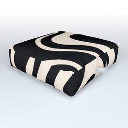 Retro Liquid Swirl Abstract in Black and Almond Cream  Outdoor Floor Cushion