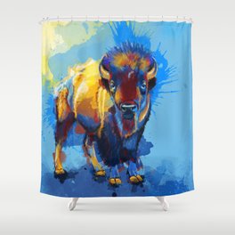 On the Plains - Bison painting Shower Curtain