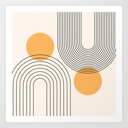 Mid Century Modern Geometric 70 (Rainbow and Sun Abstraction) Art Print