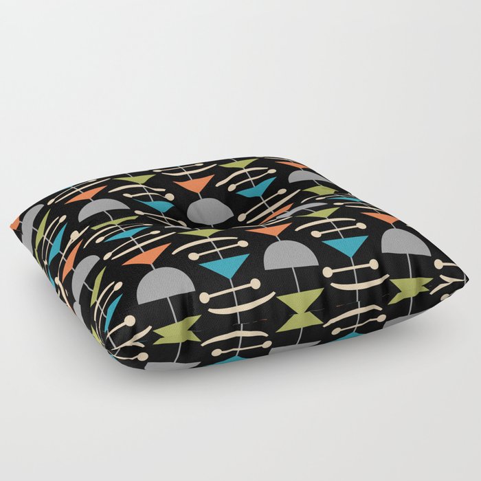 Retro Mid Century Modern Abstract Mobile 644 Gray Turquoise Olive Orange and Black Floor Pillow