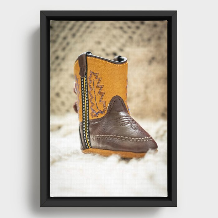 Baby Cowboy Boots - Soft, Bright, Warm - Blue, Red, Brown, White Framed Canvas