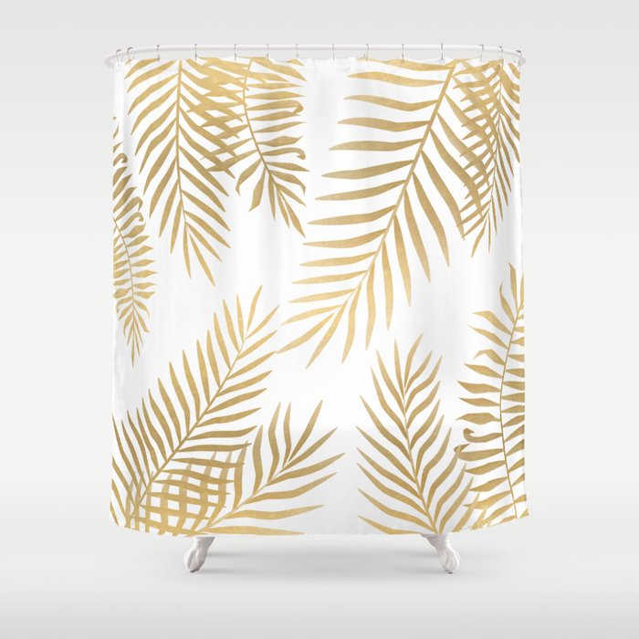 Gold palm leaves Shower Curtain by martaolgaklara | Society6