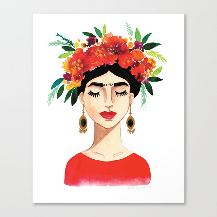 Floral Frida - Red Canvas Print
