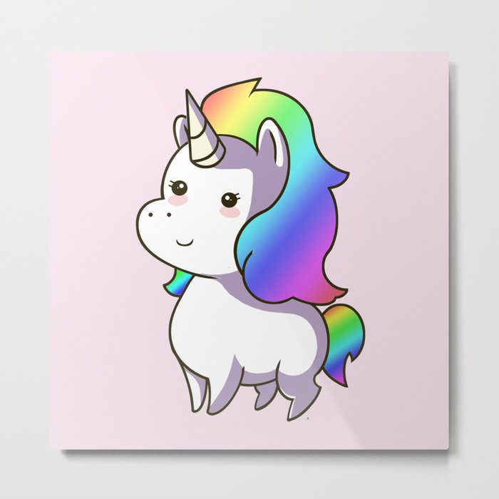 Super Cute Rainbow Unicorn Kawaii Metal Print By Steelartstudios