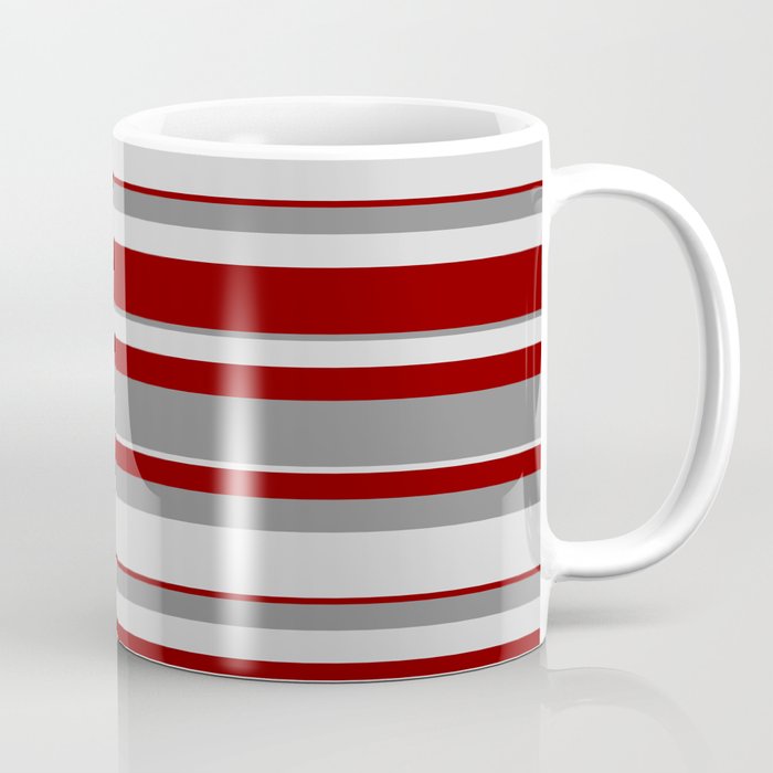 Grey, Light Grey & Maroon Colored Stripes Pattern Coffee Mug