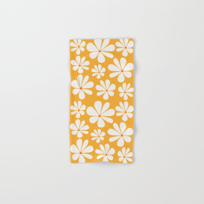 Retro Daisy Pattern - Golden Yellow Bold Floral Hand & Bath Towel