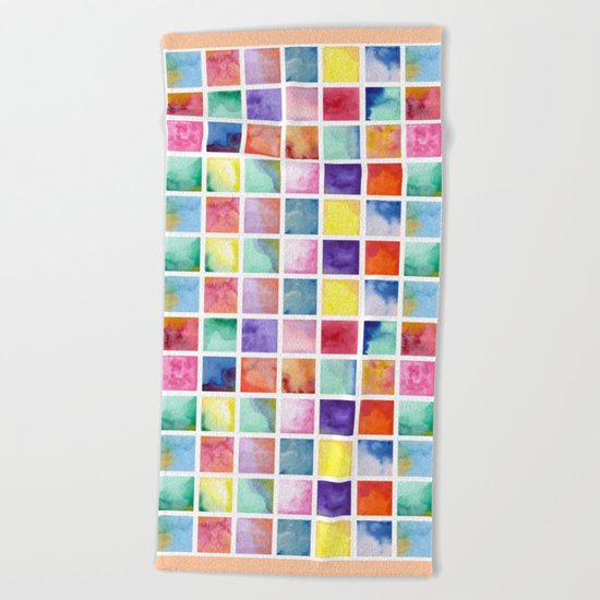 Watercolor . Squares. Geometric pattern . Beach Towel