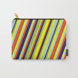 [ Thumbnail: Eye-catching Green, Yellow, Light Blue, Red & Midnight Blue Colored Lines/Stripes Pattern Carry-All Pouch ]