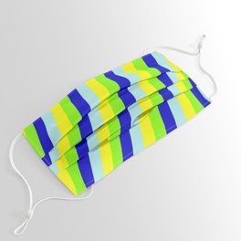 [ Thumbnail: Chartreuse, Blue, Turquoise & Yellow Colored Striped Pattern Face Mask ]