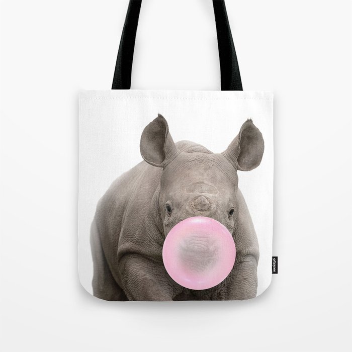 Baby Rhino Blowing Bubble Gum, Nursery Print by Zouzounio Art Tote Bag